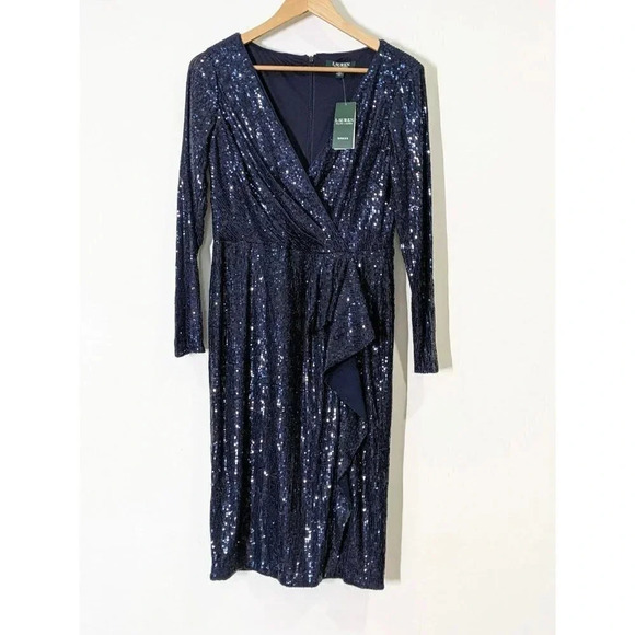NWT Lauren Ralph Lauren Women's Dress Sparkling Midnight Blue Size 6 MSRP $265 - Picture 2 of 9